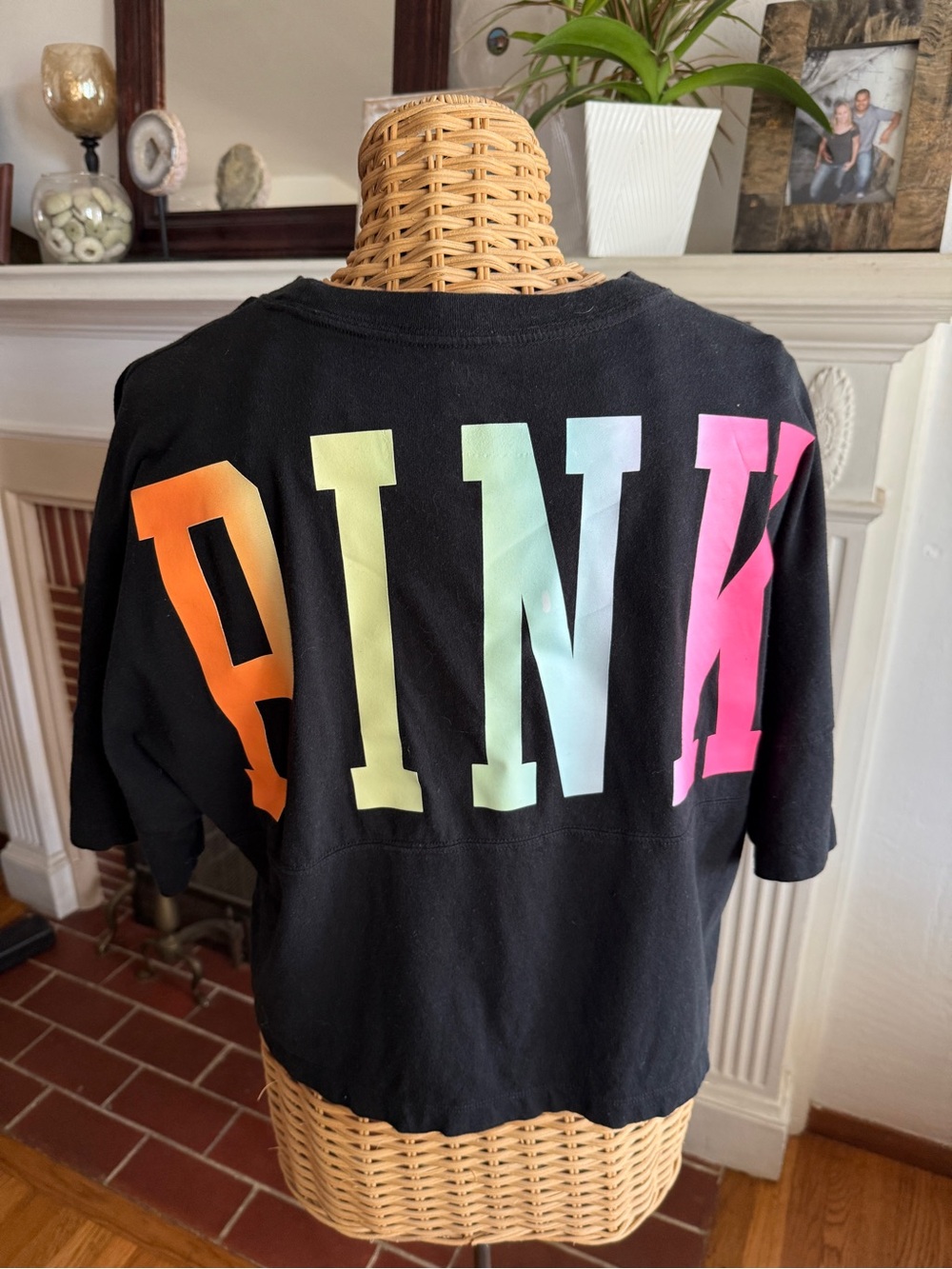 Victorias Secret PINK Ombre rainbow varsity letter crop tee M